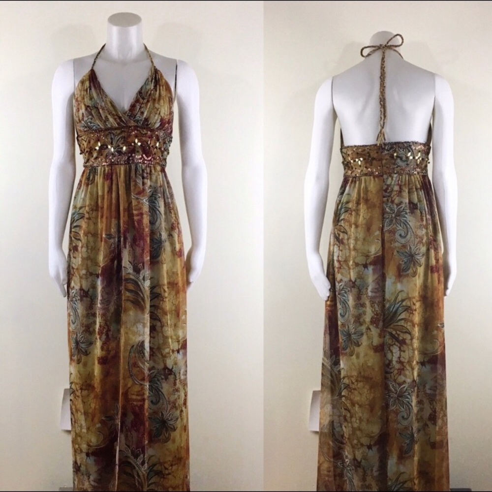 Maxi Dress Halter Top Pretty Paisley Print